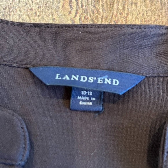 Lands' End Brown Tunic Beaded Split Neck Medium Solid Boho Coastal - Picture 5 of 9